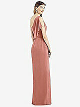 Rear View Thumbnail - Desert Rose One-Shoulder Chiffon Dress with Draped Front Slit