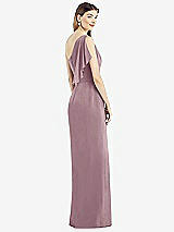 Rear View Thumbnail - Dusty Rose One-Shoulder Chiffon Dress with Draped Front Slit