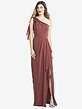 Alt View 1 Thumbnail - English Rose One-Shoulder Chiffon Dress with Draped Front Slit