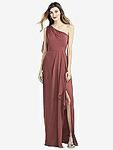 Front View Thumbnail - English Rose One-Shoulder Chiffon Dress with Draped Front Slit