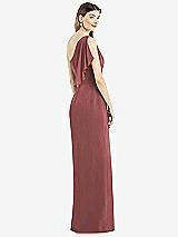Rear View Thumbnail - English Rose One-Shoulder Chiffon Dress with Draped Front Slit