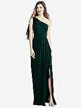 Alt View 1 Thumbnail - Evergreen One-Shoulder Chiffon Dress with Draped Front Slit
