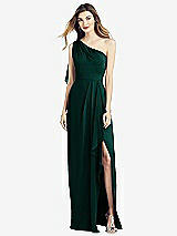 Front View Thumbnail - Evergreen One-Shoulder Chiffon Dress with Draped Front Slit
