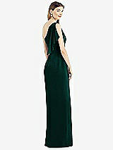 Rear View Thumbnail - Evergreen One-Shoulder Chiffon Dress with Draped Front Slit