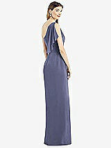 Rear View Thumbnail - French Blue One-Shoulder Chiffon Dress with Draped Front Slit