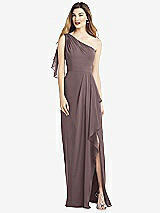 Alt View 1 Thumbnail - French Truffle One-Shoulder Chiffon Dress with Draped Front Slit