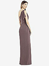 Rear View Thumbnail - French Truffle One-Shoulder Chiffon Dress with Draped Front Slit