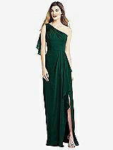 Alt View 1 Thumbnail - Hunter Green One-Shoulder Chiffon Dress with Draped Front Slit