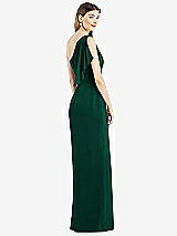 Rear View Thumbnail - Hunter Green One-Shoulder Chiffon Dress with Draped Front Slit