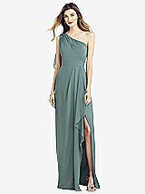 Front View Thumbnail - Icelandic One-Shoulder Chiffon Dress with Draped Front Slit