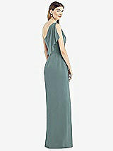 Rear View Thumbnail - Icelandic One-Shoulder Chiffon Dress with Draped Front Slit