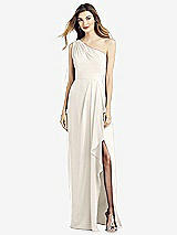 Front View Thumbnail - Ivory One-Shoulder Chiffon Dress with Draped Front Slit