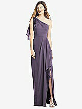 Alt View 1 Thumbnail - Lavender One-Shoulder Chiffon Dress with Draped Front Slit