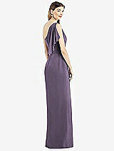 Rear View Thumbnail - Lavender One-Shoulder Chiffon Dress with Draped Front Slit