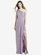 Front View Thumbnail - Lilac Haze One-Shoulder Chiffon Dress with Draped Front Slit