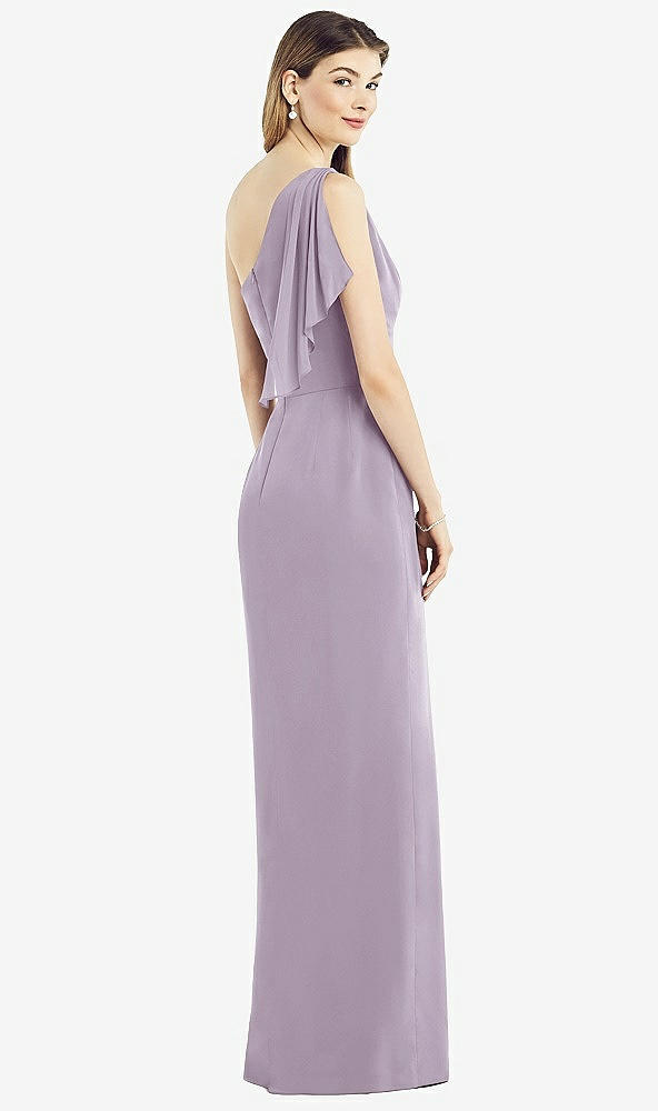 Back View - Lilac Haze One-Shoulder Chiffon Dress with Draped Front Slit