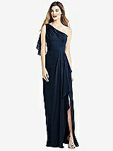 Alt View 1 Thumbnail - Midnight Navy One-Shoulder Chiffon Dress with Draped Front Slit
