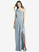 Front View Thumbnail - Mist One-Shoulder Chiffon Dress with Draped Front Slit