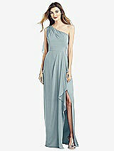 Front View Thumbnail - Morning Sky One-Shoulder Chiffon Dress with Draped Front Slit