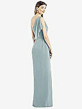 Rear View Thumbnail - Morning Sky One-Shoulder Chiffon Dress with Draped Front Slit