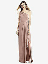 Front View Thumbnail - Neu Nude One-Shoulder Chiffon Dress with Draped Front Slit