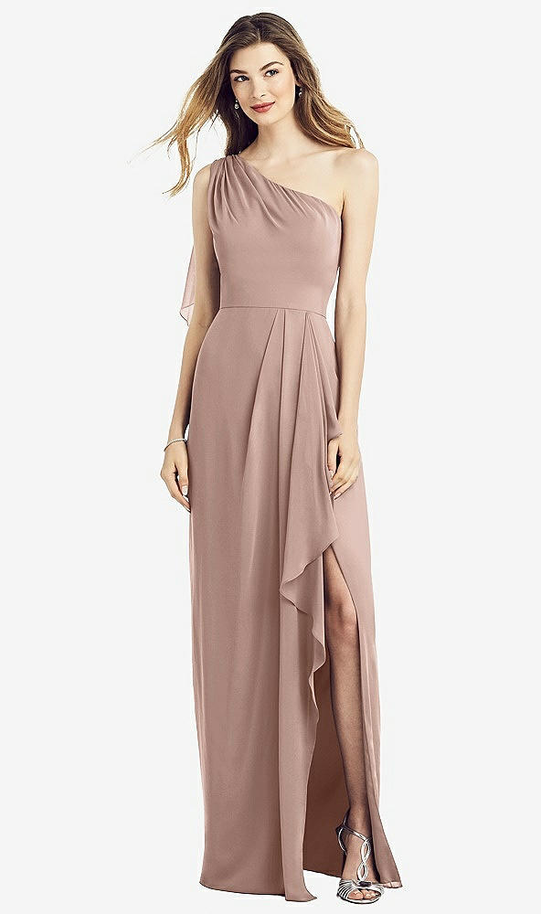 Front View - Neu Nude One-Shoulder Chiffon Dress with Draped Front Slit