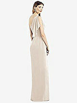 Rear View Thumbnail - Oat One-Shoulder Chiffon Dress with Draped Front Slit