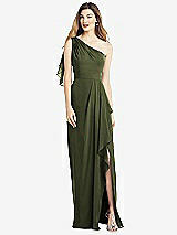 Alt View 1 Thumbnail - Olive Green One-Shoulder Chiffon Dress with Draped Front Slit