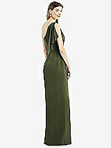 Rear View Thumbnail - Olive Green One-Shoulder Chiffon Dress with Draped Front Slit