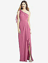 Alt View 1 Thumbnail - Orchid Pink One-Shoulder Chiffon Dress with Draped Front Slit