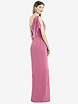 Rear View Thumbnail - Orchid Pink One-Shoulder Chiffon Dress with Draped Front Slit