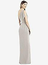 Rear View Thumbnail - Oyster One-Shoulder Chiffon Dress with Draped Front Slit