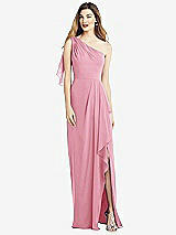 Alt View 1 Thumbnail - Peony Pink One-Shoulder Chiffon Dress with Draped Front Slit