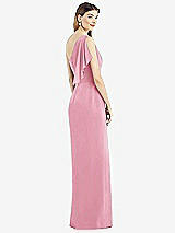 Rear View Thumbnail - Peony Pink One-Shoulder Chiffon Dress with Draped Front Slit