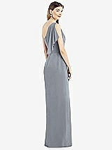 Rear View Thumbnail - Platinum One-Shoulder Chiffon Dress with Draped Front Slit