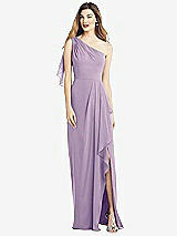 Alt View 1 Thumbnail - Pale Purple One-Shoulder Chiffon Dress with Draped Front Slit