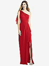 Alt View 1 Thumbnail - Parisian Red One-Shoulder Chiffon Dress with Draped Front Slit