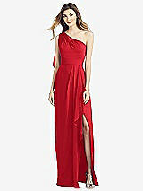 Front View Thumbnail - Parisian Red One-Shoulder Chiffon Dress with Draped Front Slit