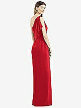 Rear View Thumbnail - Parisian Red One-Shoulder Chiffon Dress with Draped Front Slit