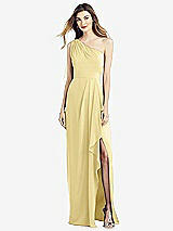 Front View Thumbnail - Pale Yellow One-Shoulder Chiffon Dress with Draped Front Slit