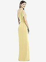 Rear View Thumbnail - Pale Yellow One-Shoulder Chiffon Dress with Draped Front Slit