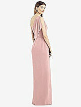 Rear View Thumbnail - Rose - PANTONE Rose Quartz One-Shoulder Chiffon Dress with Draped Front Slit