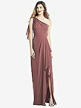 Alt View 1 Thumbnail - Rosewood One-Shoulder Chiffon Dress with Draped Front Slit