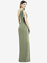Rear View Thumbnail - Sage One-Shoulder Chiffon Dress with Draped Front Slit