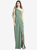 Alt View 1 Thumbnail - Seagrass One-Shoulder Chiffon Dress with Draped Front Slit