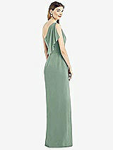 Rear View Thumbnail - Seagrass One-Shoulder Chiffon Dress with Draped Front Slit