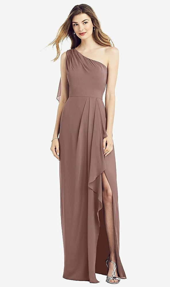 Front View - Sienna One-Shoulder Chiffon Dress with Draped Front Slit