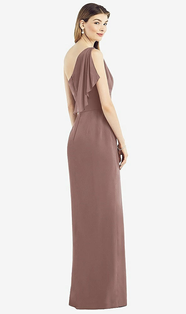 Back View - Sienna One-Shoulder Chiffon Dress with Draped Front Slit