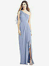 Alt View 1 Thumbnail - Sky Blue One-Shoulder Chiffon Dress with Draped Front Slit