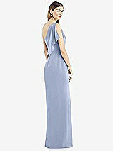 Rear View Thumbnail - Sky Blue One-Shoulder Chiffon Dress with Draped Front Slit